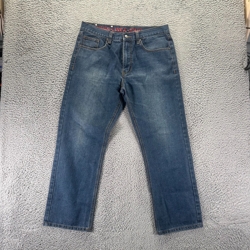 Linea Uomo Jeans Men's 34x30 Blue Cotton Denim Straight Leg Relaxed Fit Faded